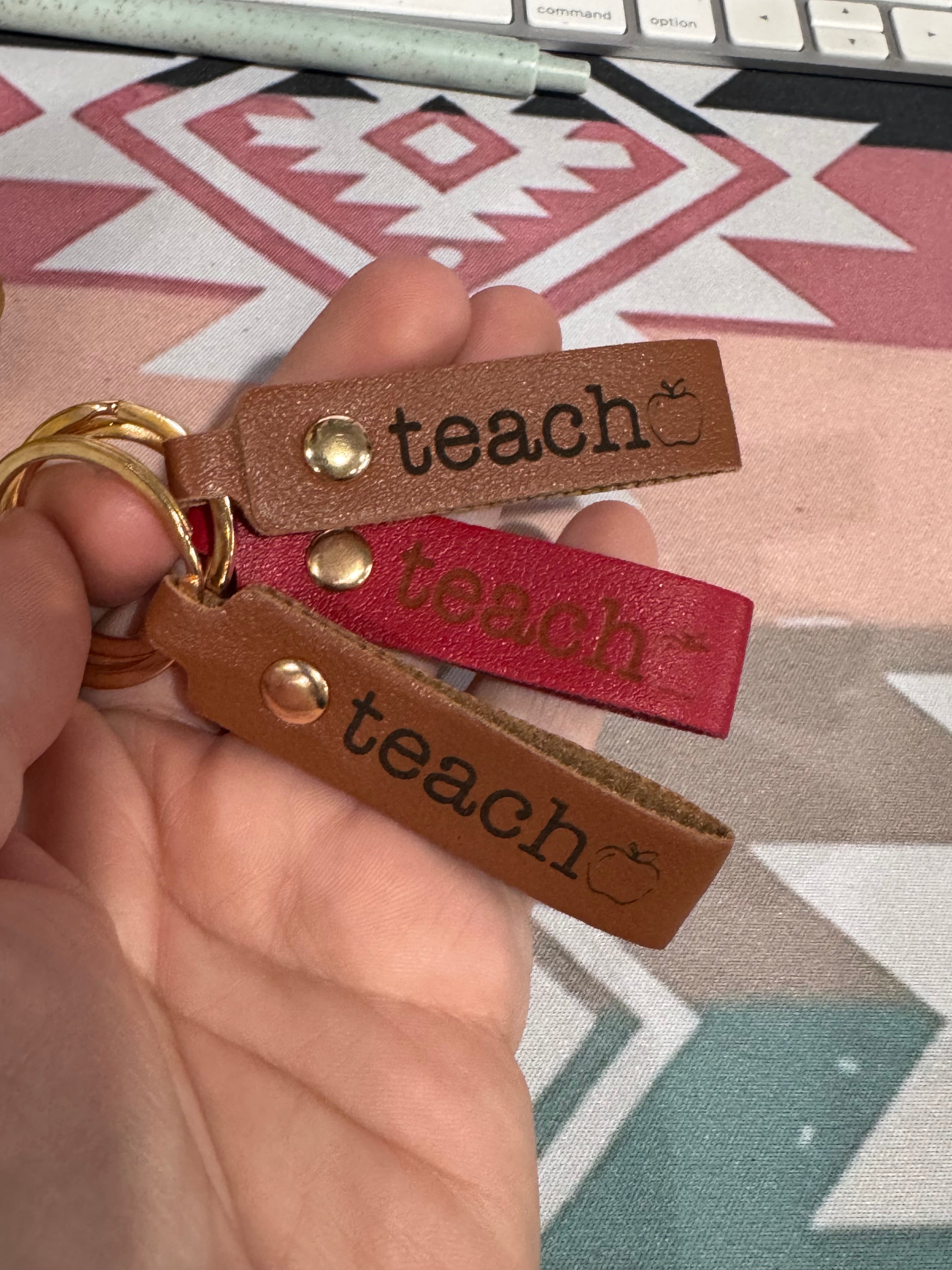 Teach with apple leather keychain