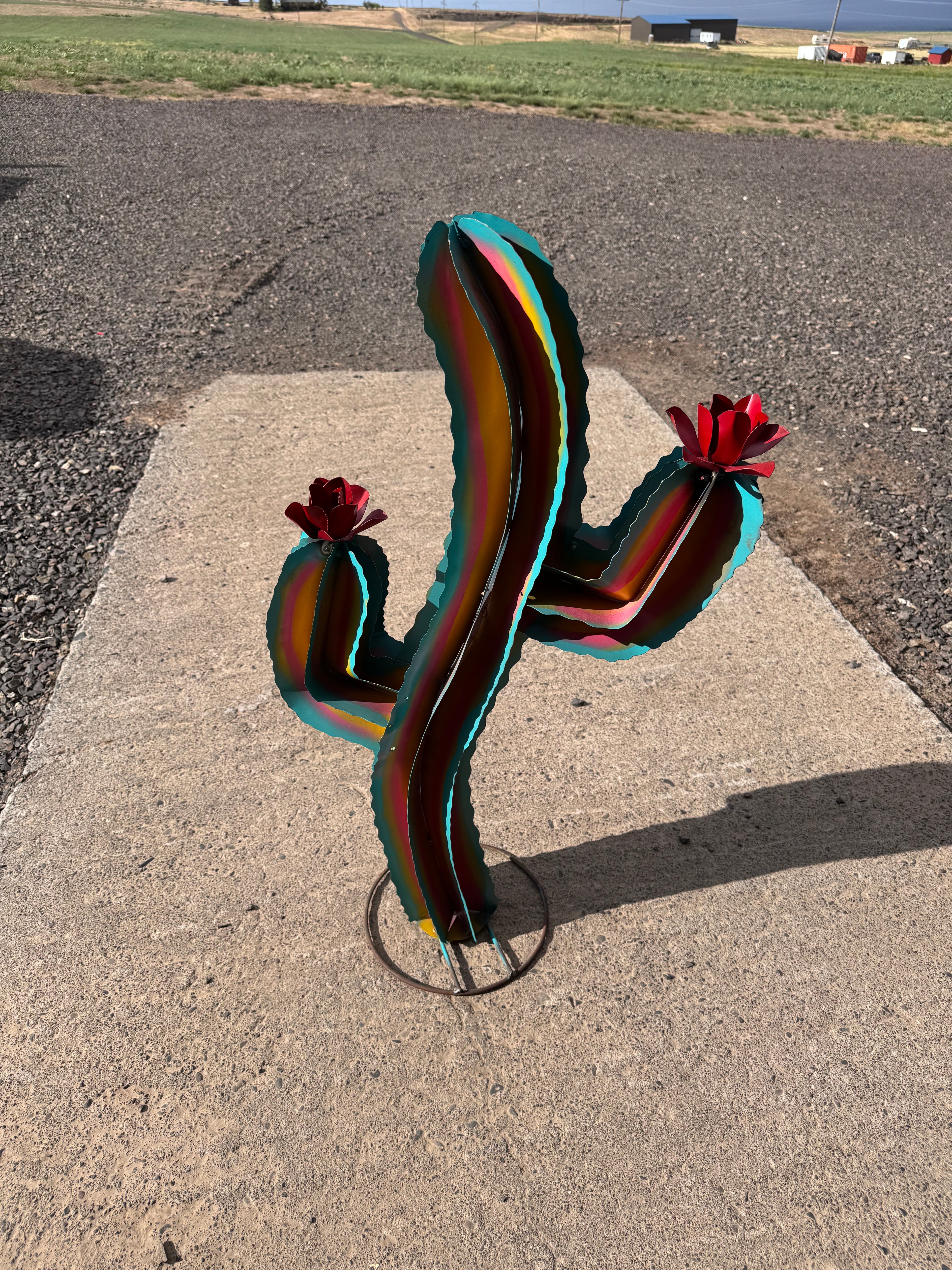 Metal 35 inch multi color squiggle cactus
