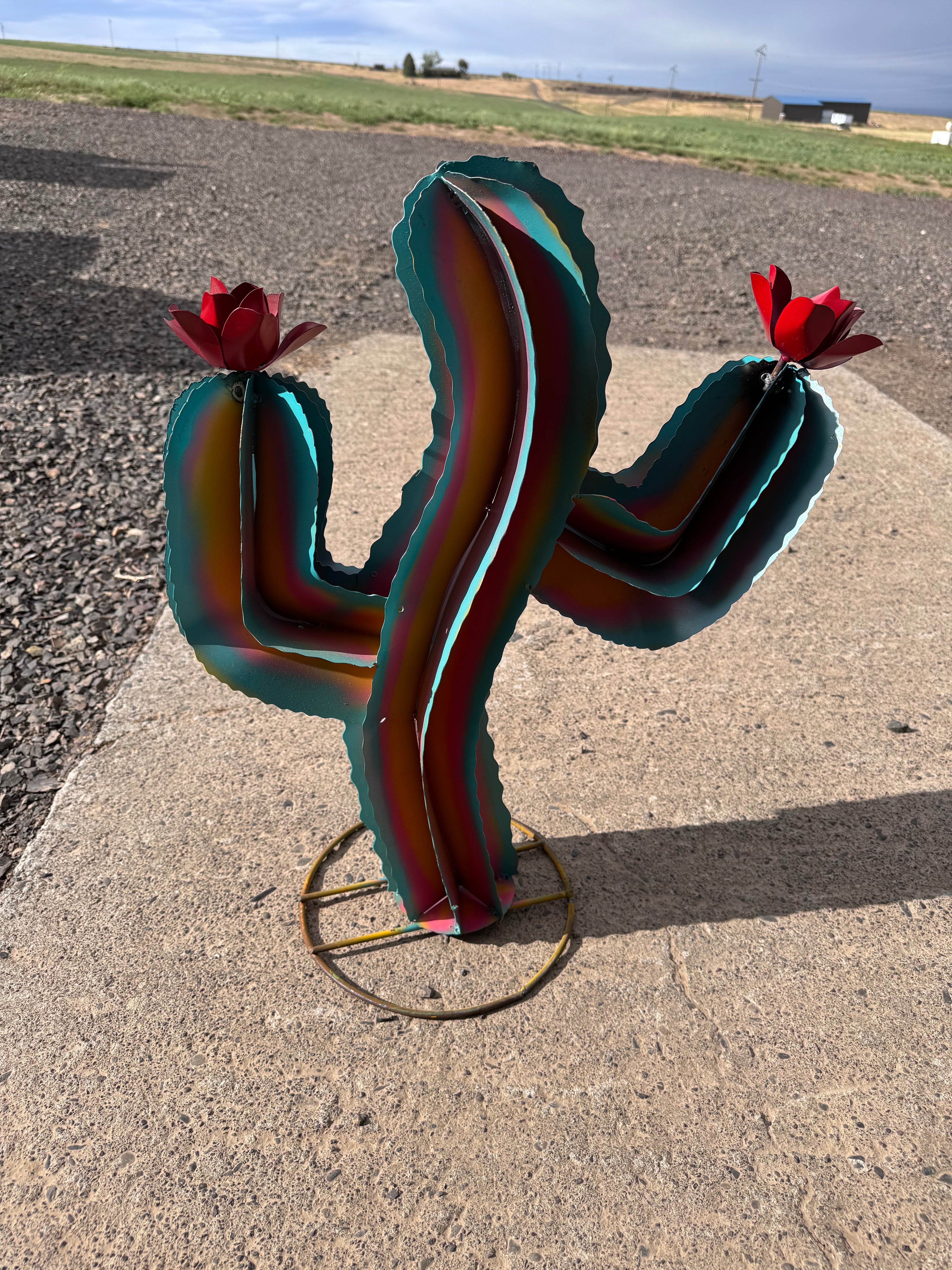 Metal 24 inch multi color squiggle cactus