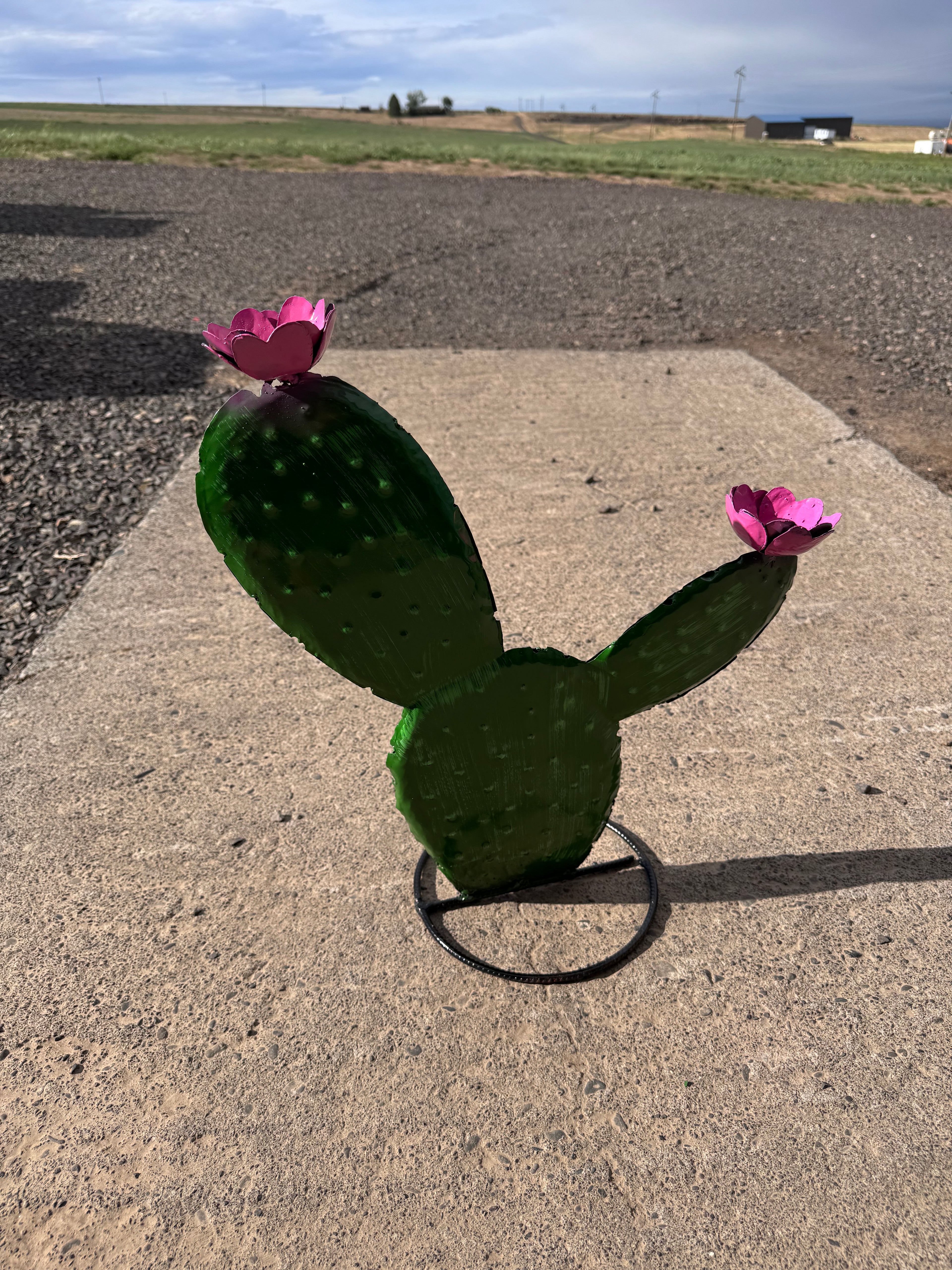 Metal 20 inch cactus with pink flowers