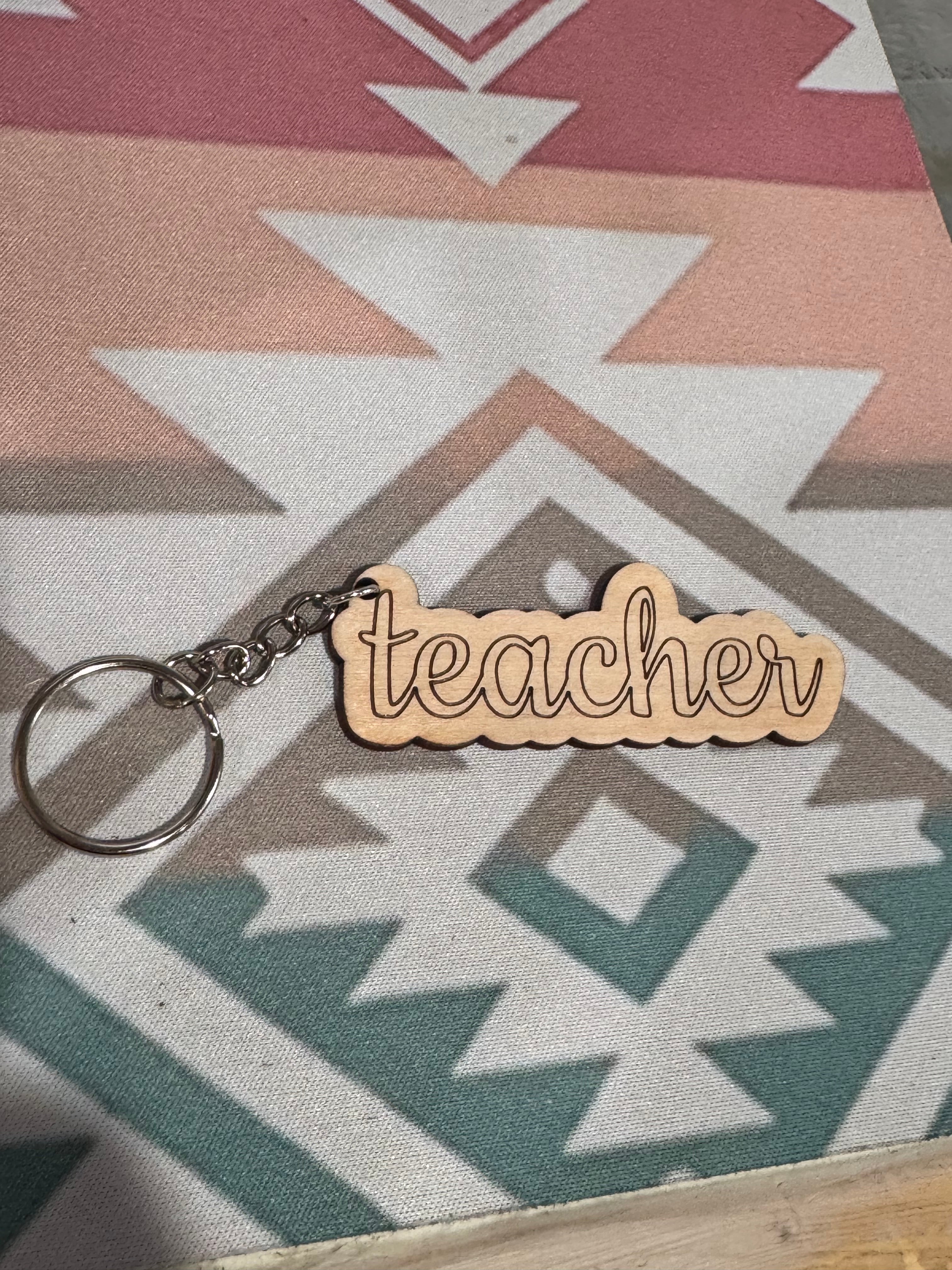 Teacher wood keychain
