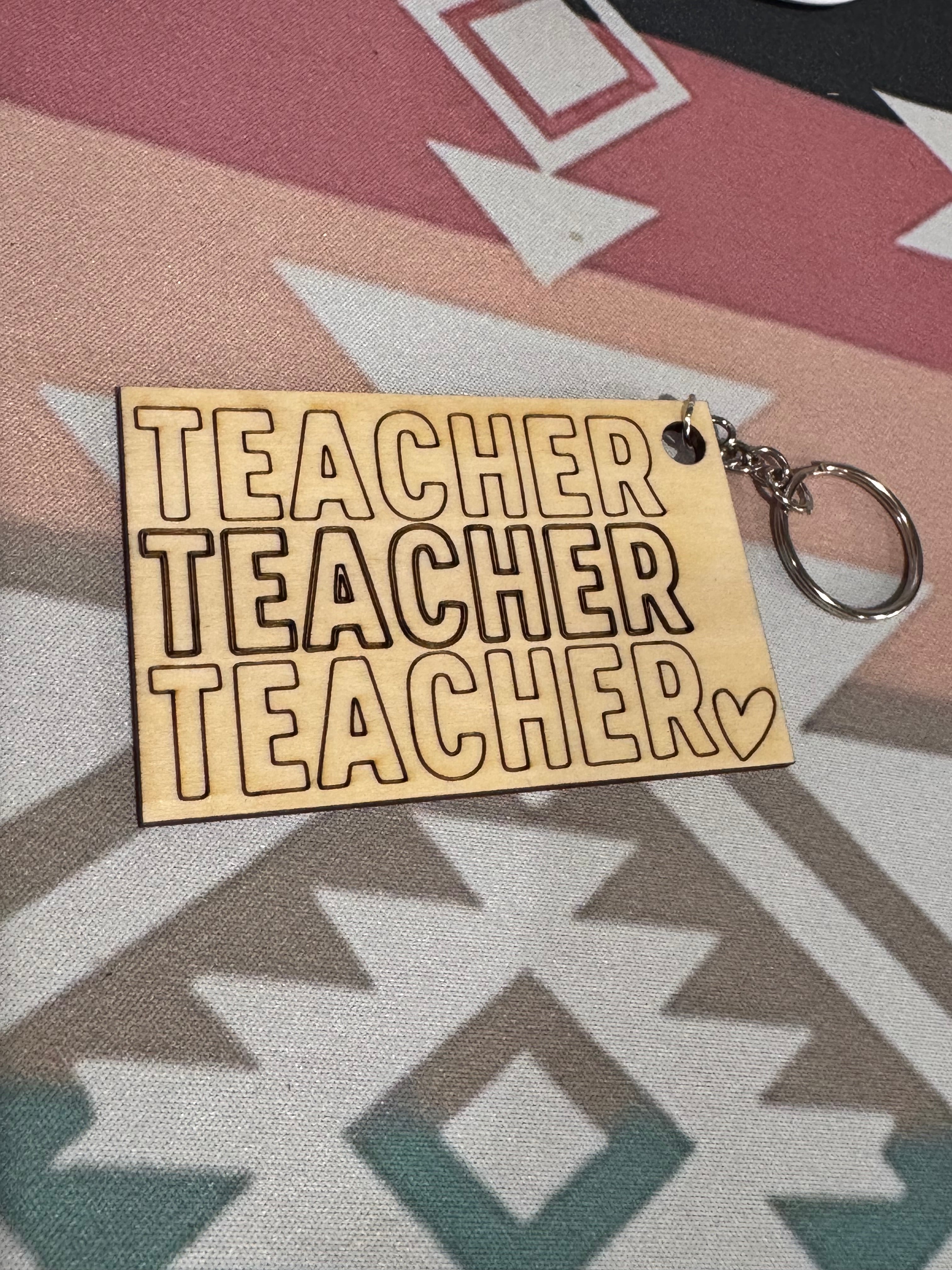 Triple teacher wood keychain