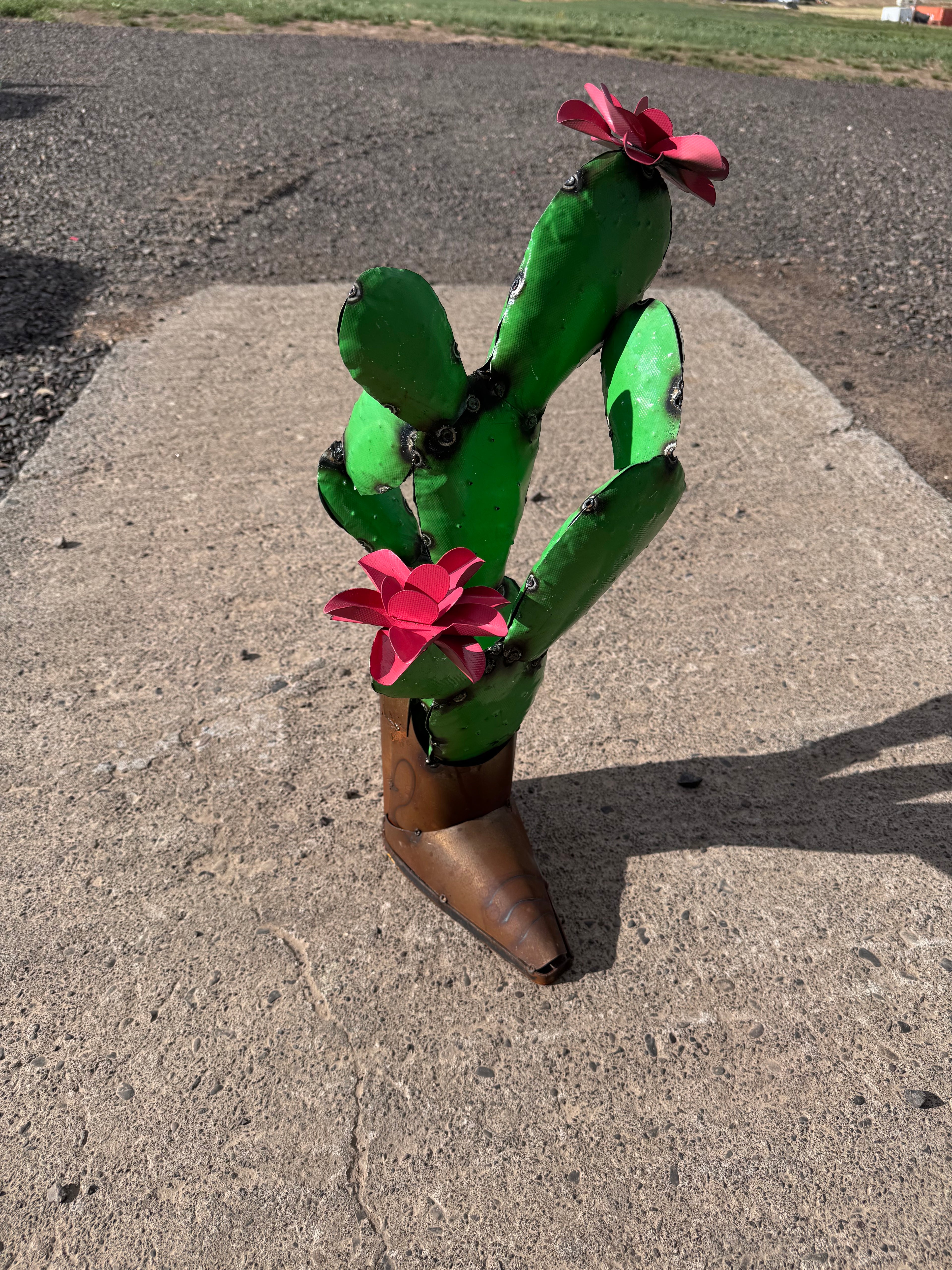 Metal Light green cactus in boot 24 inch
