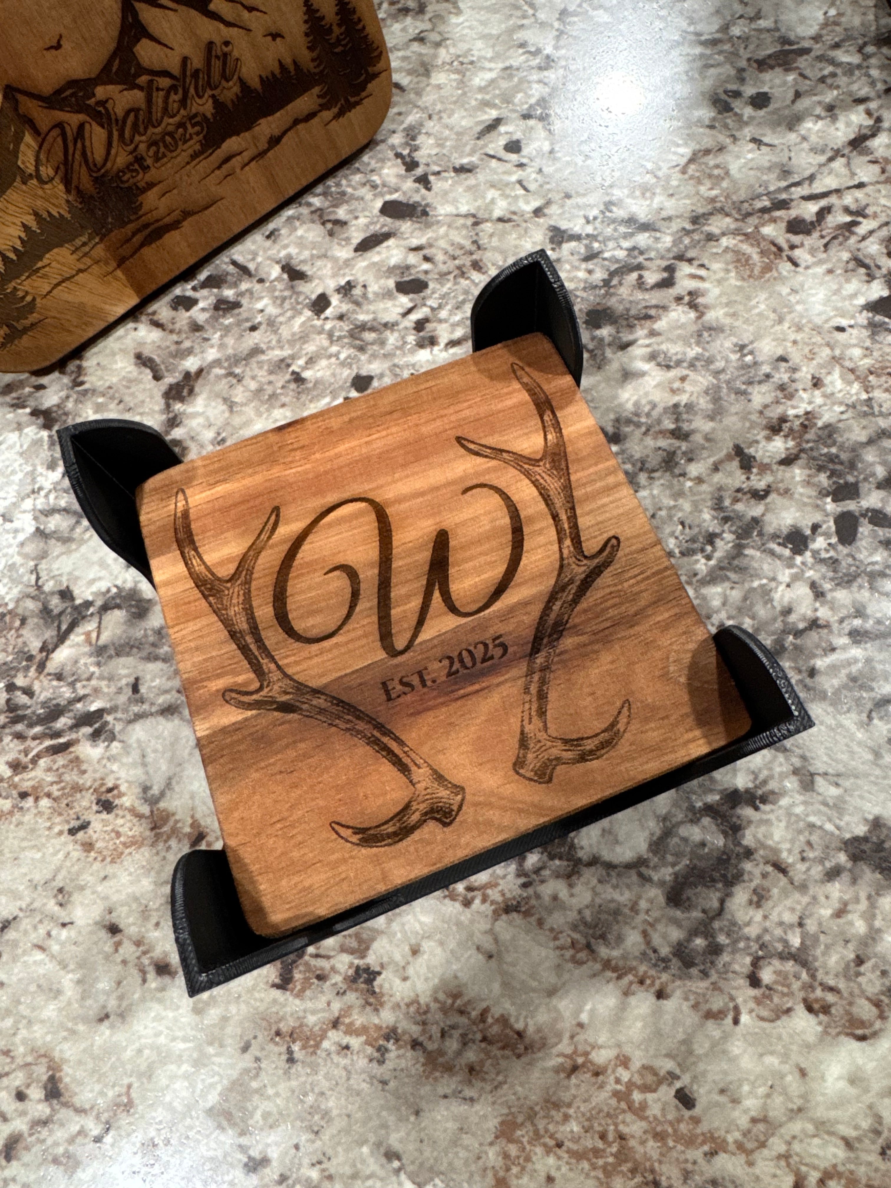 Personalized Elk Antler Coaster w/ holder