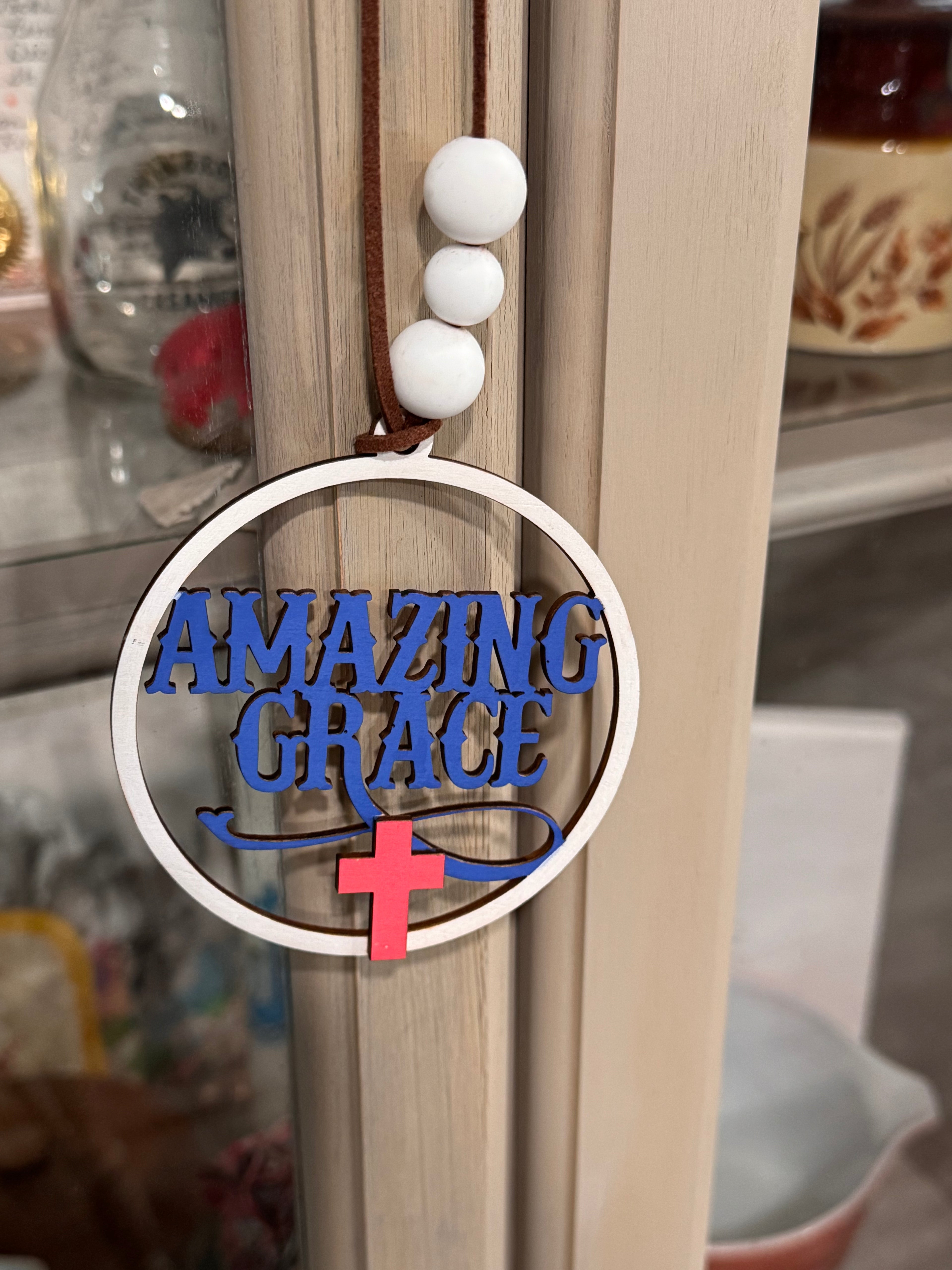 Amazing Grace red white & blue car charm