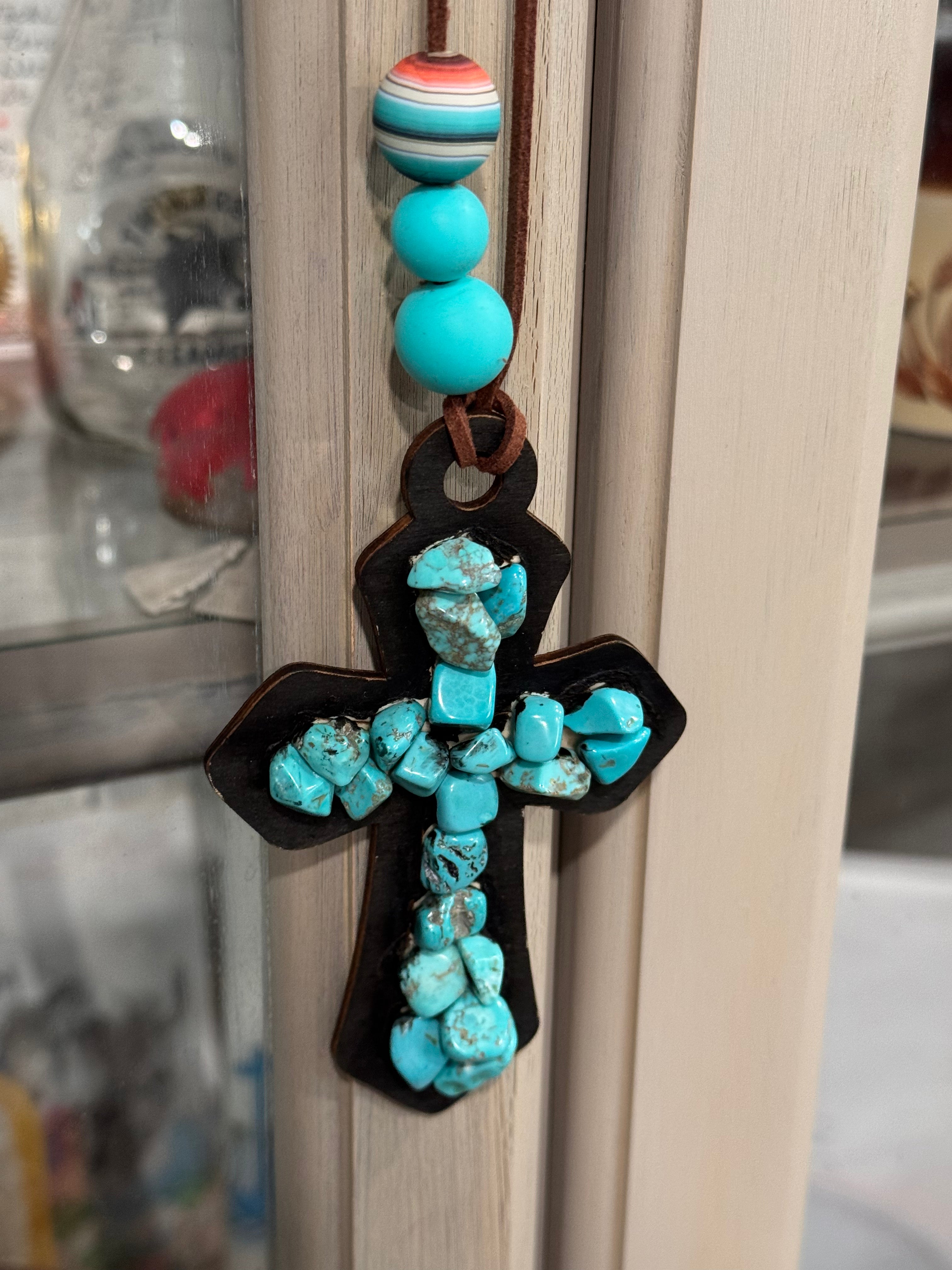 Turquoise cross car charm