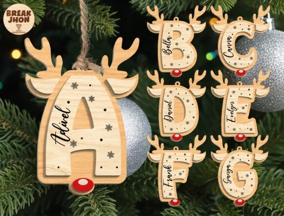 Reindeer Christmas Ornament initial